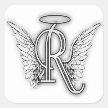 Angel Alphabet R Initial Letter Wings Halo Square Sticker by AngelAlphabet at Zazzle