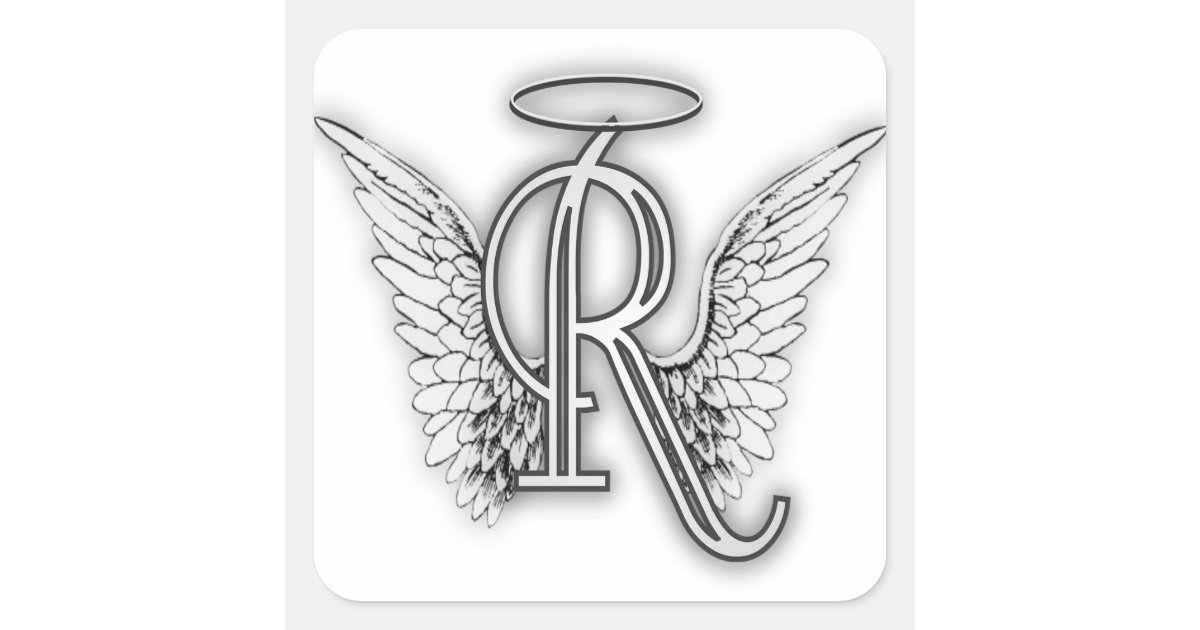 Winged Letter R Angel Alphabet R Initial Letter Wings Halo Square Sticker | Zazzle