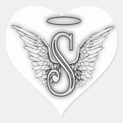 Angel Alphabet S Initial Letter Wings Halo Heart Sticker