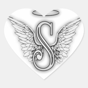 Angel Alphabet S Initial Letter Wings Halo Heart Sticker