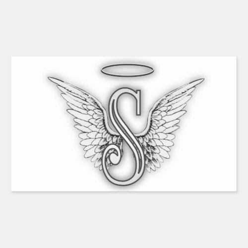 Angel Alphabet S Initial Letter Wings Halo Rectangular Sticker