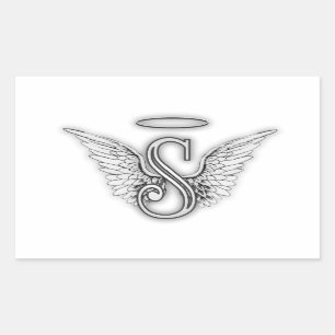 Angel Alphabet S Initial Letter Wings Halo Rectangular Sticker