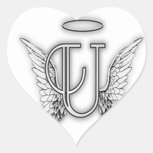 Angel Alphabet U Initial Letter Wings Halo Heart Sticker