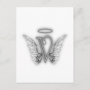 Angel Alphabet V Initial Letter Wings Halo Postcard
