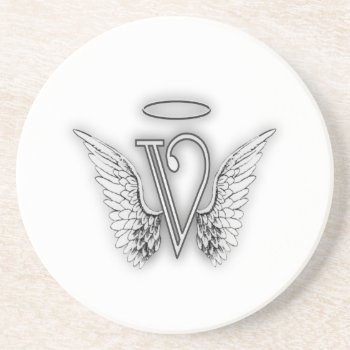 Angel Alphabet V Initial Letter Wings Halo Sandstone Coaster by AngelAlphabet at Zazzle