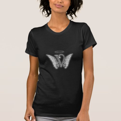 Angel Alphabet V Initial Letter Wings Halo T_Shirt