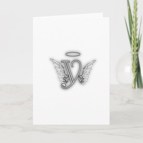 Angel Alphabet Y Initial Letter Wings Halo Note Card