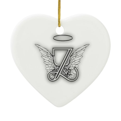 Angel Alphabet Z Initial Letter Wings Halo Ceramic Ornament