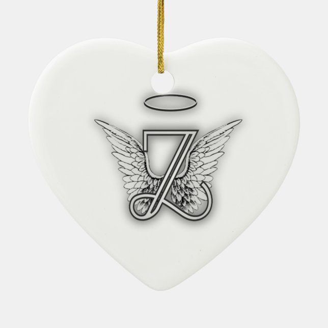 Angel Alphabet Z Initial Letter Wings Halo Ceramic Ornament (Back)