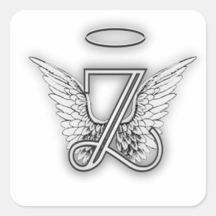 Angel Alphabet Z Initial Letter Wings Halo Square Sticker