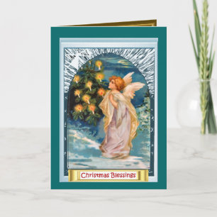 Angel and a Christmas tree Holiday Card