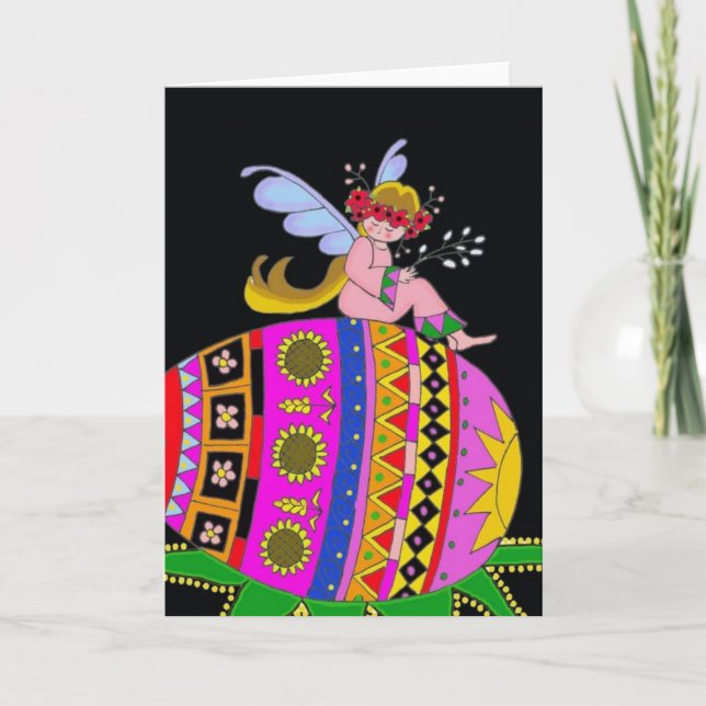 Angel and a Pysanka, Ukrainian Folk Art Holiday Card (Front)