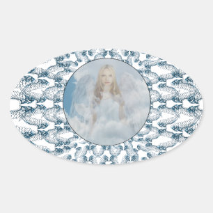 Angel and Angel Wings Oval Sticker
