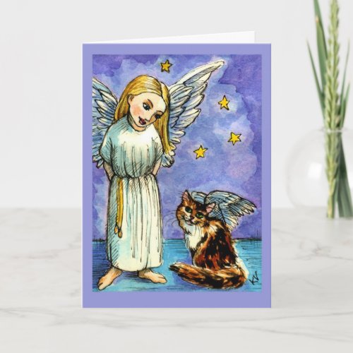 Angel and cat condolence card