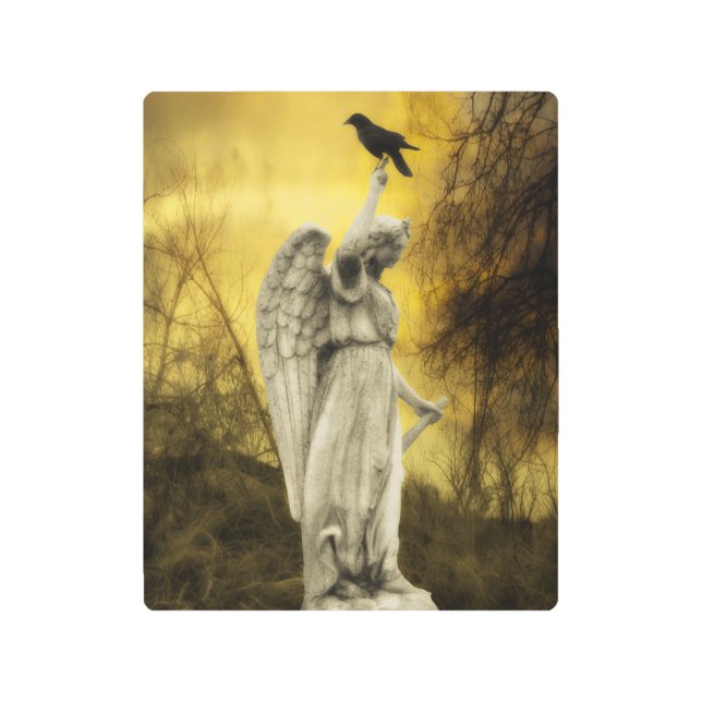 Angel And Crow On A Golden Day Metal Print (Front)