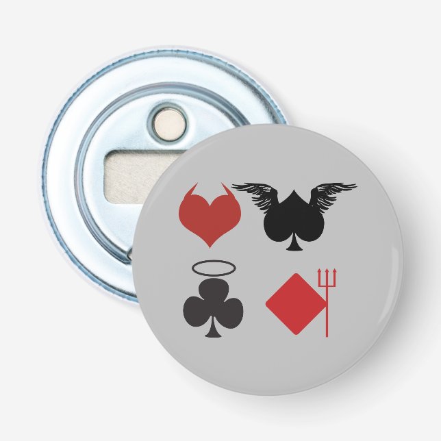 Angel and Devil Card Suits Gray Bottle Opener (Front)