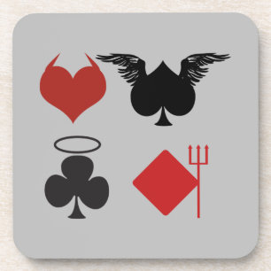 Angel and Devil Card Suits Gray Coaster