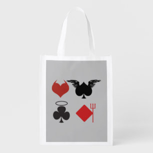 Angel and Devil Card Suits Gray Grocery Bag