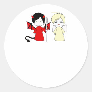 Angel and devil classic round sticker