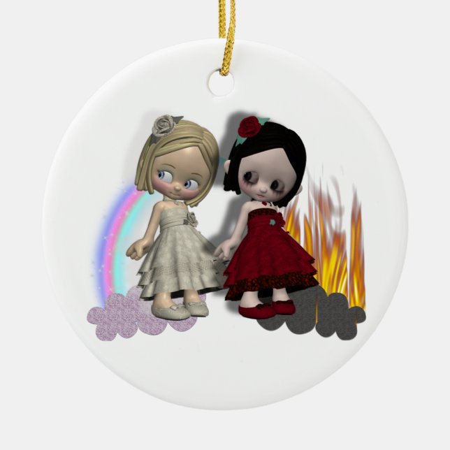 angel and devil cutie girls ceramic ornament (Front)
