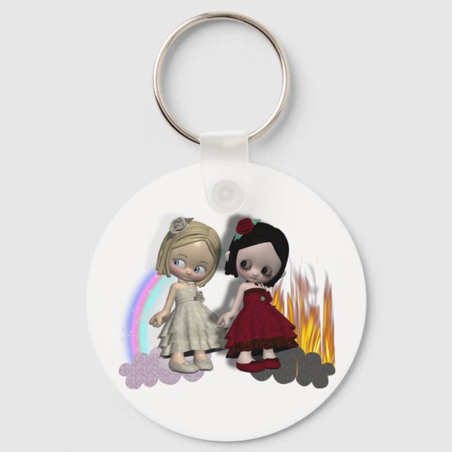 angel and devil cutie girls keychain (Front)