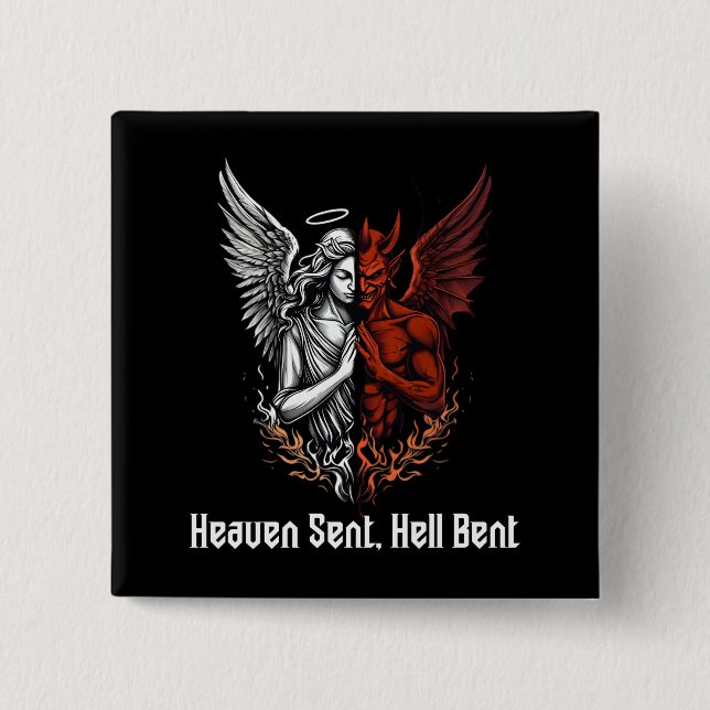 Angel and Devil Half Heaven Sent Hell Bent Button (Front)