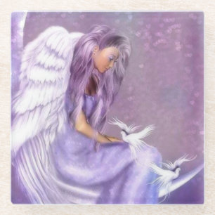 Angel and Doves Glass Coaster