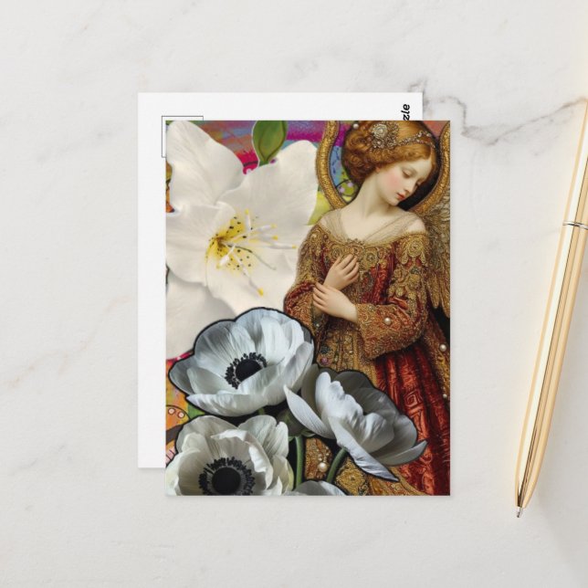 Angel and Flowers Collage Postcard (Front/Back In Situ)