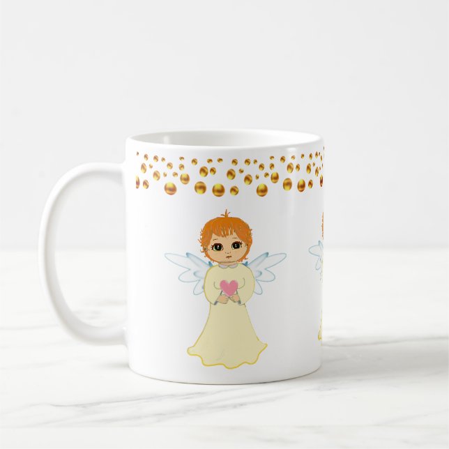 Angel and Gold Dots Confetti Coffee Mug (Left)