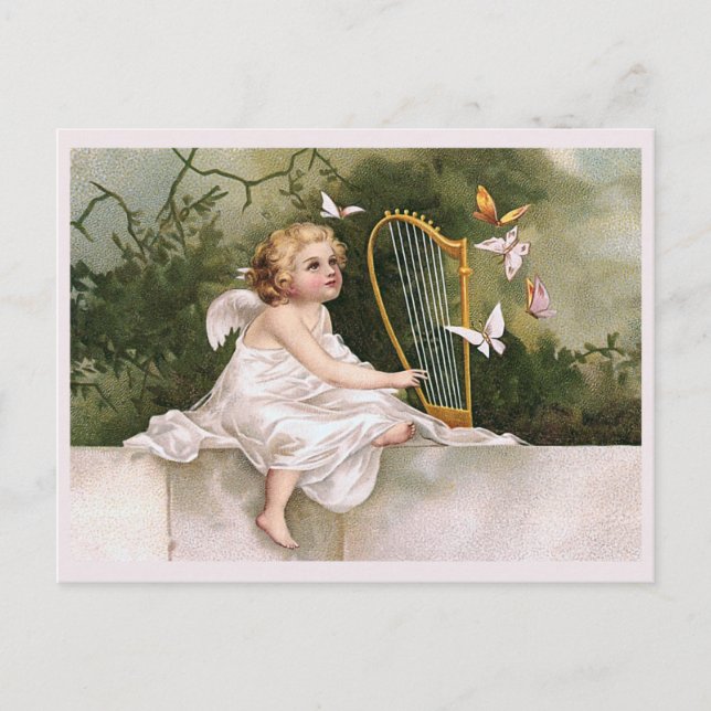 Angel and Harp Vintage Illustration Postcard (Front)