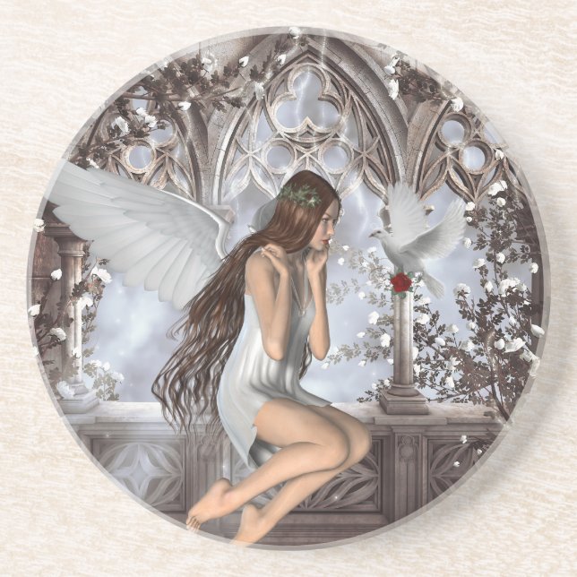 Angel and Her Dove Drink Coaster (Front)
