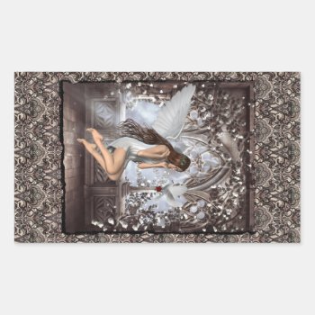 Angel And Her Dove Rectangular Sticker by Fantasy_Gifts at Zazzle