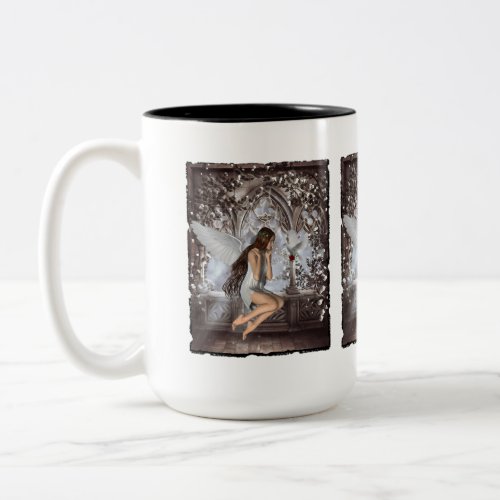 Angel and Her Dove Two_Tone Coffee Mug
