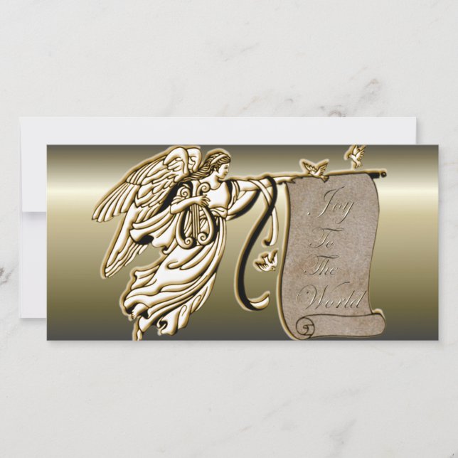 Angel and Joy to the World Scroll Holiday Card (Front)
