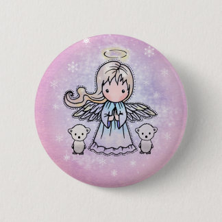 Angel and Polar Bears Holiday Pin Button
