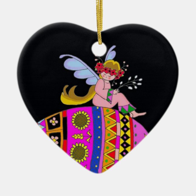 Angel and Pysanka Ceramic Ornament (Front)