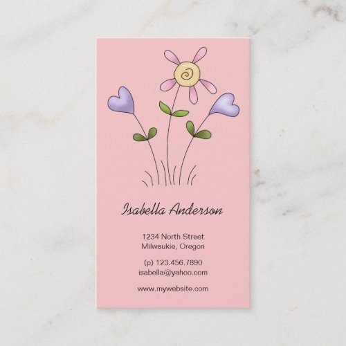 Angel Antics · Flower Hearts · Purple Business Card