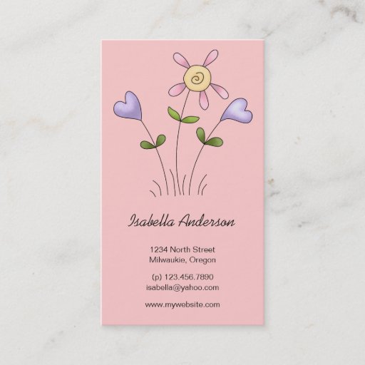 Customizable Angel Antics · Flower Hearts · Purple Business Card