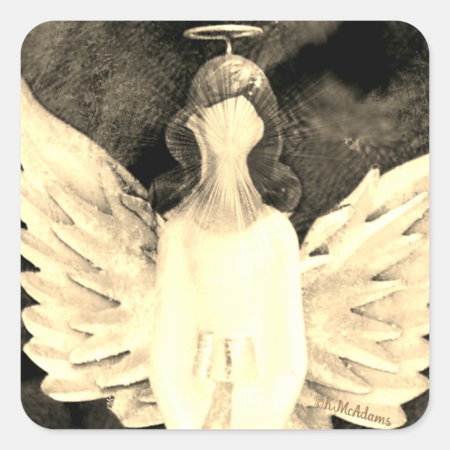 Angel Art Wings Halo Beautiful Art Beige Brown Square Sticker (Front)