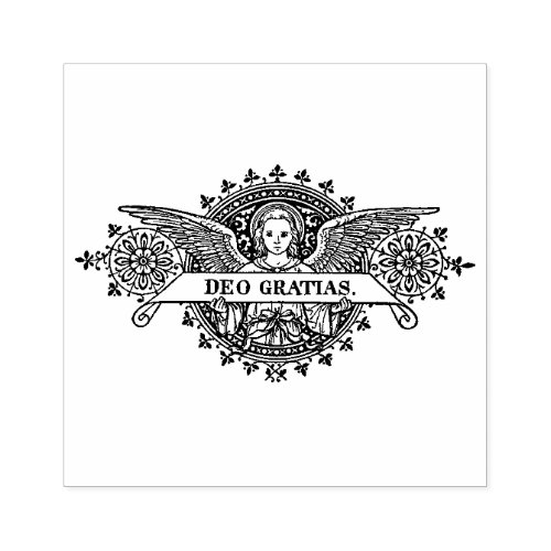 Angel Art with Deo Gratias Banner Rubber Stamp