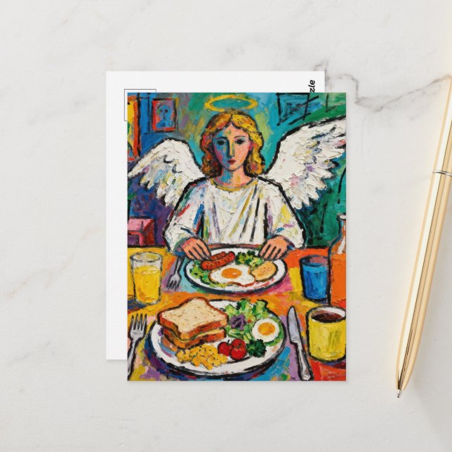 Angel at Breakfast Postcard (Front/Back In Situ)