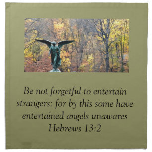 Angel Autumn woods setting Hebrews 13:2 napkin