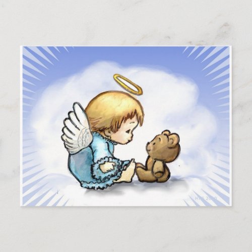 Angel baby and teddy bear postcard