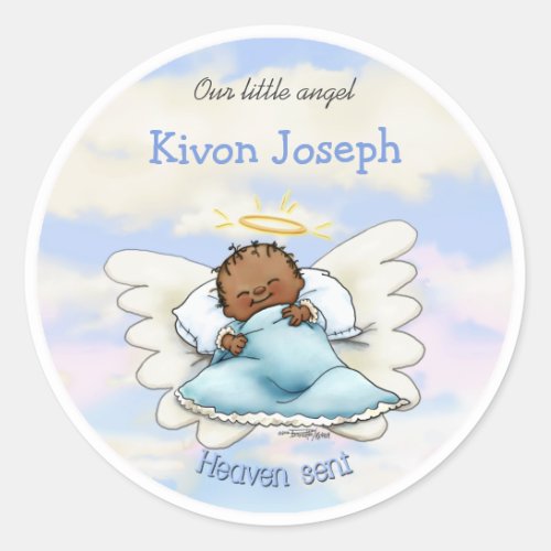 Angel baby boy _ African American Classic Round Sticker