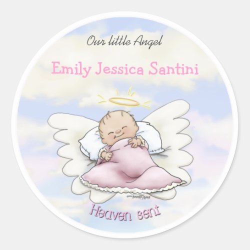 Angel baby boy classic round sticker
