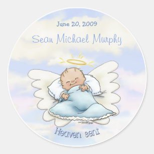 Angel baby boy classic round sticker