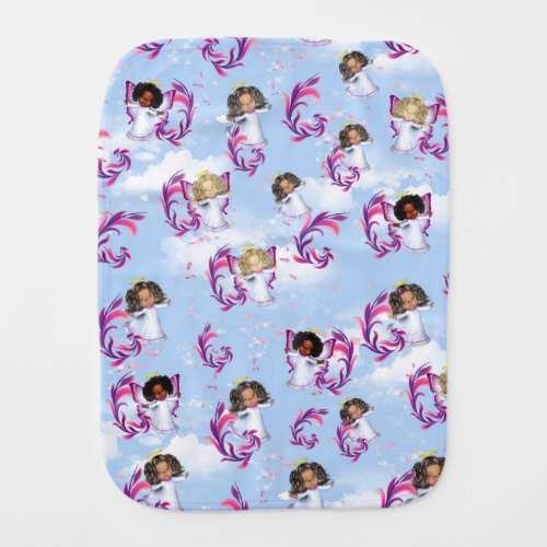 Angel Baby Girls Flying Among Clouds Baby Burp Cloth