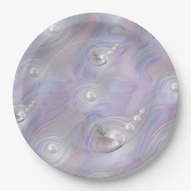 Angel Baby Girls Flying Among Clouds Paper Plates (Front)