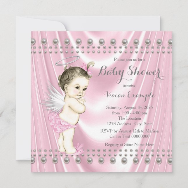 Angel Baby Satin and Pearl Baby Shower Invitation (Front)