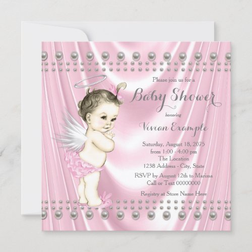 Angel Baby Satin and Pearl Baby Shower Invitation